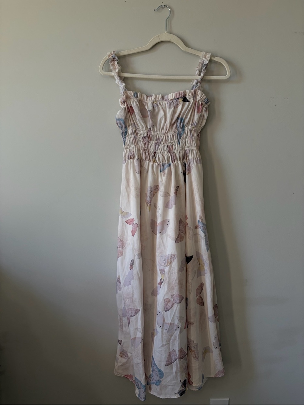 Source Unknown White Maxi Dress with Pastel Butterfly Print
